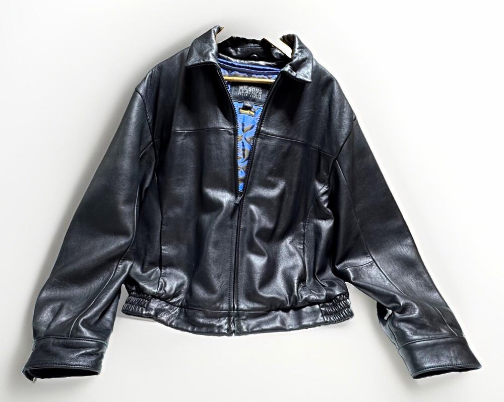 Wilsons Leather Women’s Black Leather Bomber Jacket Full Zip Lined Insulated
